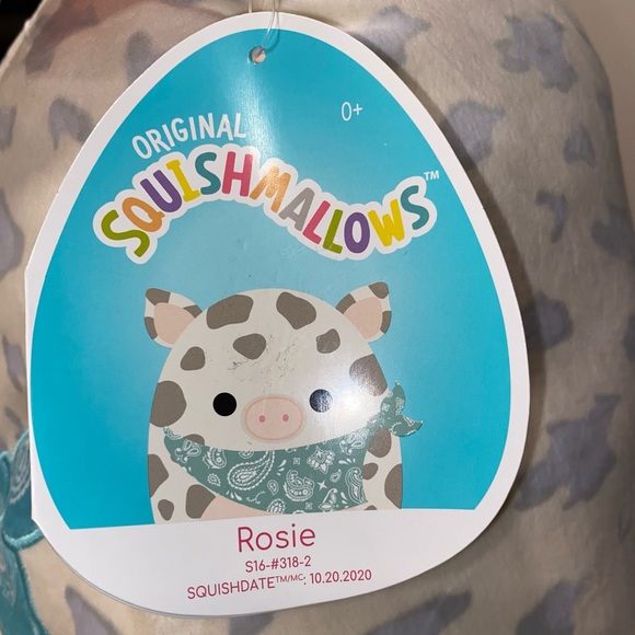 NWT Original Squishmallows ROSIE THE PIG Easter Bandana Pink Aqua Large 16" - Picture 9 of 11